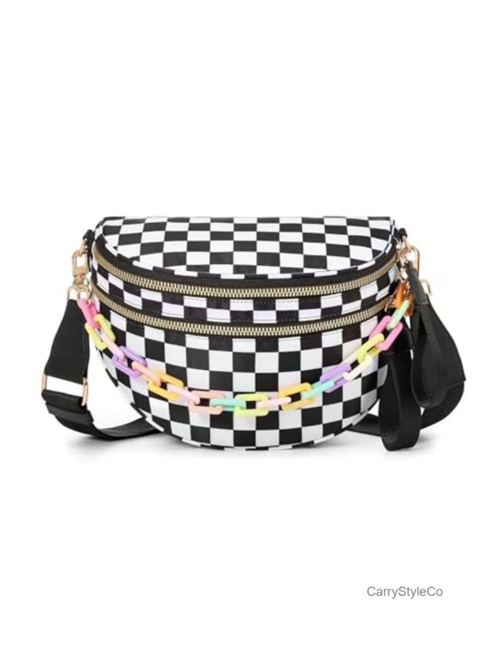 Checkered Nylon Crossbody Bag Fanny Pack Adjustable Strap
